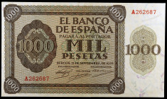 1936. Burgos. 1000 pesetas. (Ed. D24) (Ed. 423). 21 de noviembre. Serie A. Raro. MBC.