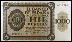 1936. Burgos. 1000 pesetas. (Ed. D24) (Ed. 423). 21 de noviembre. Serie A. Raro. MBC+.