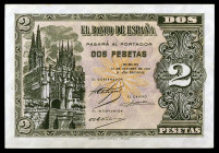 1937. Burgos. 2 pesetas. (Ed. D27) (Ed. 426). 12 de octubre. Serie A. Leve doblez en esquina superior izquierda. EBC+.