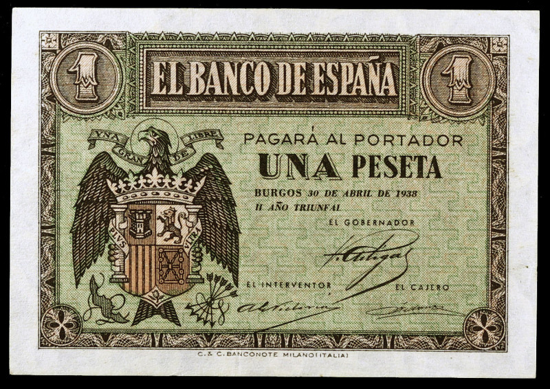 1938. Burgos. 1 peseta. (Ed. D29a) (Ed. 428a). 30 de abril. Serie G. S/C-.