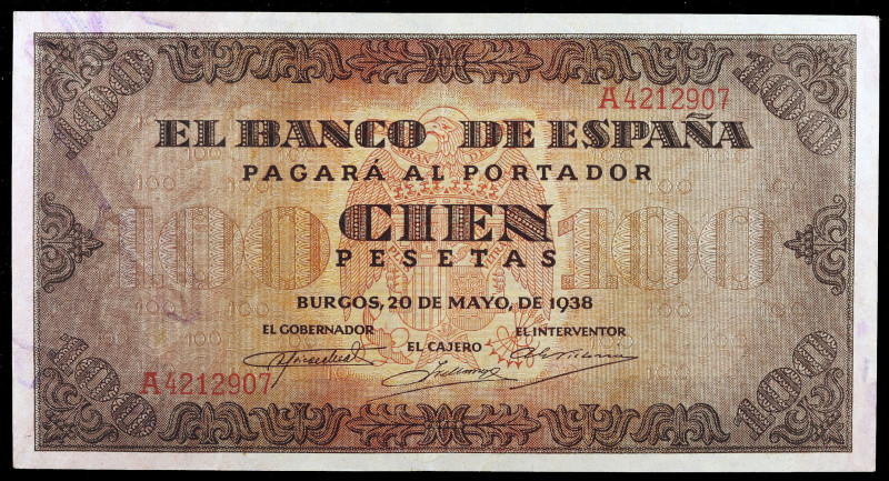 1938. Burgos. 100 pesetas. (Ed. D33) (Ed. 432). 20 de mayo. Serie A. EBC-.