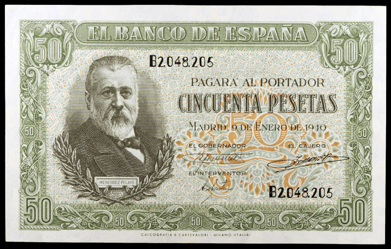 1940. 50 pesetas. (Ed. D38a) (Ed. 437a). 9 de enero, Menéndez Pelayo. Serie B. S...