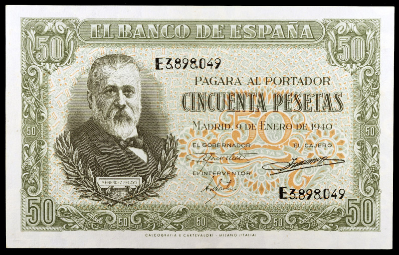 1940. 50 pesetas. (Ed. D38a) (Ed. 437a). 9 de enero, Menéndez Pelayo. Serie E, ú...