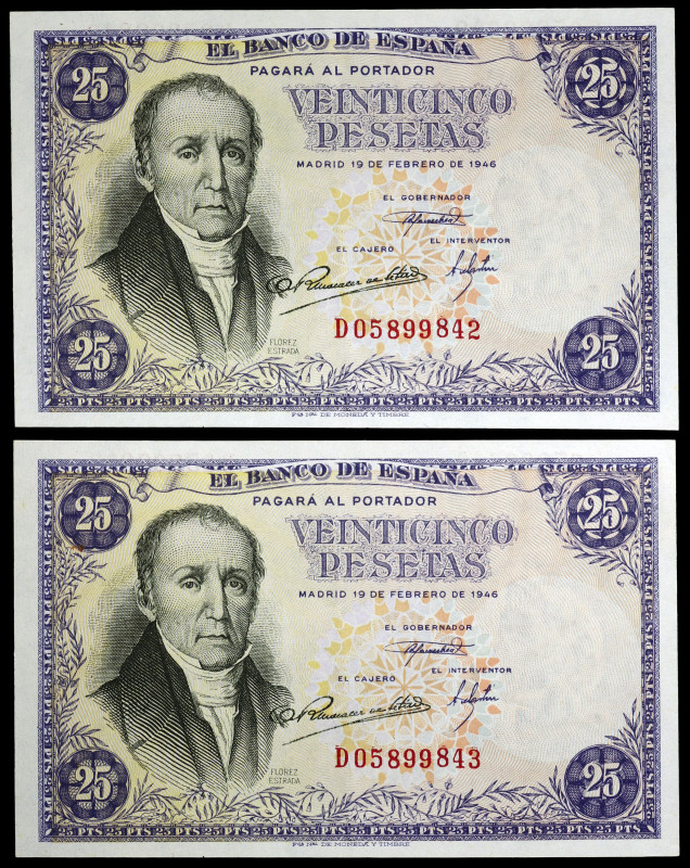 1946. 25 pesetas. (Ed. D51a) (Ed. 450a). 19 de febrero, Flórez Estrada. Pareja c...