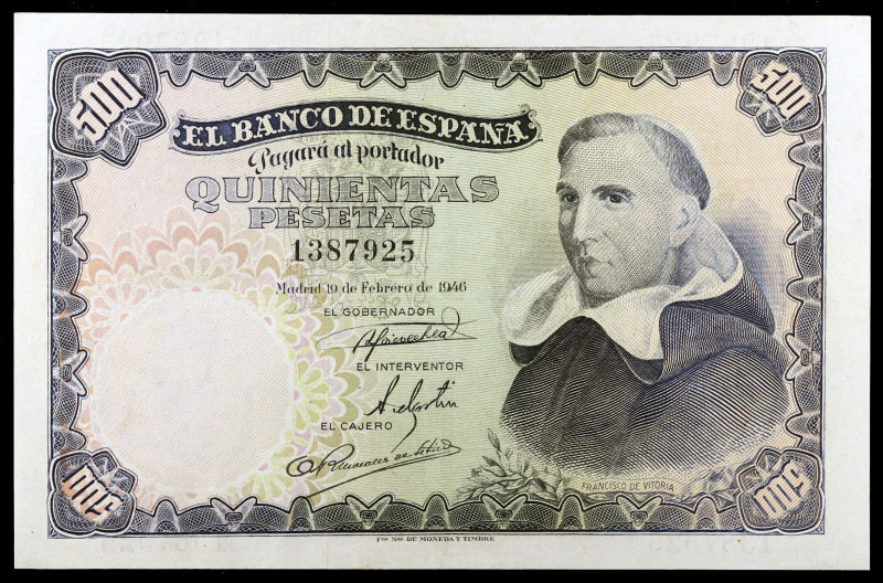 1946. 500 pesetas. (Ed. D53) (Ed. 452). 19 de febrero, Padre Vitoria. Raro. MBC.