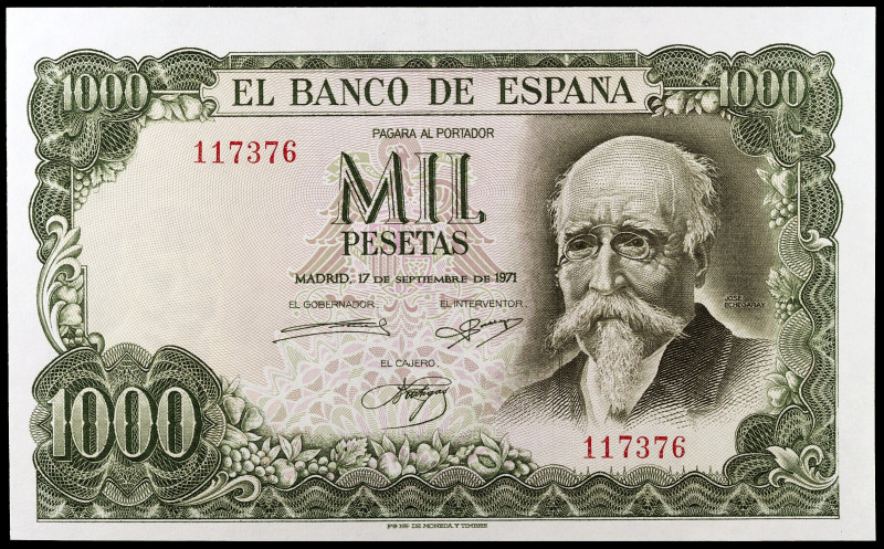 1971. 1000 pesetas. (Ed. D75) (Ed. 474). 17 de septiembre, Echegaray. Sin serie,...