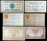 Lote de 6 billetes catalanes de la Guerra Civil. A examinar. BC/MBC+.
