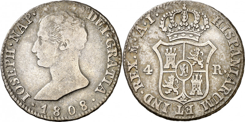 1808. José Napoleón. Madrid. AI. 4 reales. (AC. 12). Rayitas. Muy escasa. 5,69 g...
