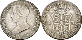 1808. José Napoleón. Madrid. AI. 4 reales. (AC. 12). Rayitas. Muy escasa. 5,69 g. MBC-/MBC.