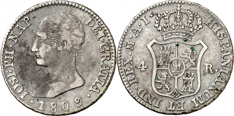 1809. José Napoleón. Madrid. AI. 4 reales. (AC. 13). Manchitas. 5,71 g. MBC-/MBC...