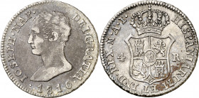 1810. José Napoleón. Madrid. AI. 4 reales. (AC. 14). Manchita en reverso. 5,88 g. MBC-/MBC.