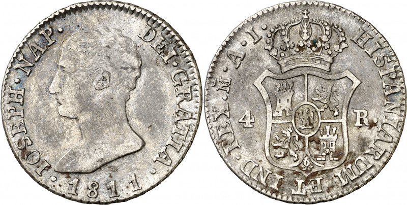 1811. José Napoleón. Madrid. AI. 4 reales. (AC. 15). Rayitas y manchitas. 5,71 g...