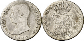 1812. José Napoleón. Madrid. RN. 4 reales. (AC. 21). Rayitas. Escasa. 5,71 g. BC+.