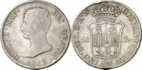 1813. José Napoleón. Madrid. RN. 10 reales. (AC. 31). Rara. 13,44 g. BC+/MBC-.