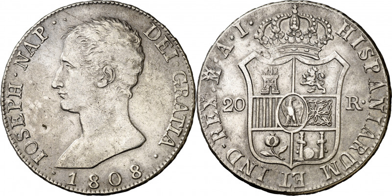 1808. José Napoleón. Madrid. AI. 20 reales. (AC. 35). Águila grande. Leves rayit...