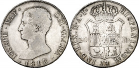 1812. José Napoleón. Madrid. AI. 20 reales. (AC. 43). Águila pequeña. Rayitas. 26,65 g. MBC-.