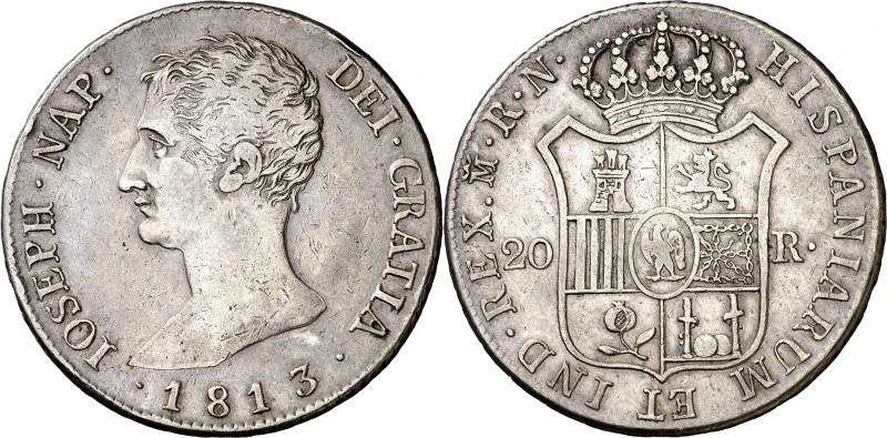 1813. José Napoleón. Madrid. RN. 20 reales. (AC. 44). Águila pequeña. Muy escasa...