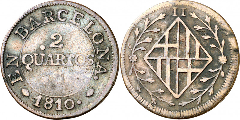 1810. Catalunya Napoleónica. Barcelona. 2 cuartos. (AC. 11). Manchitas. Rara. 4,...