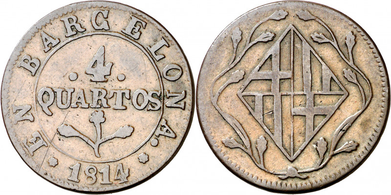 1814. Catalunya Napoleónica. Barcelona. 4 cuartos. (AC. 22). Rayitas. Escasa. 8,...