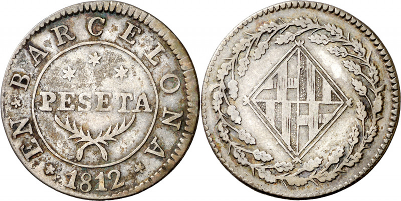 1812. Catalunya Napoleónica. Barcelona. 1 peseta. (AC. 36). Leves sombras. 5,55 ...