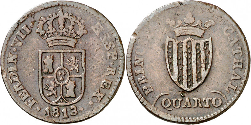 1813. Fernando VII. Catalunya (Mallorca). 1 cuarto. (AC. 3). Golpecitos. 2,95 g....