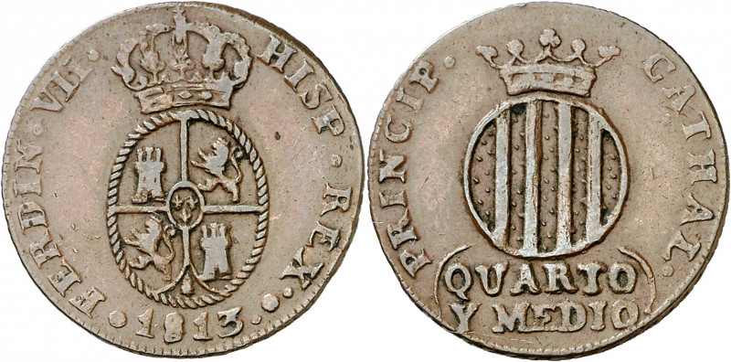 1813. Fernando VII. Catalunya (Mallorca). 1 cuarto y medio. (AC. 6). Buen ejempl...