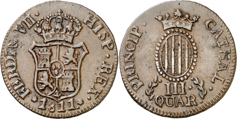 1811. Fernando VII. Catalunya (Tarragona o Mallorca). 3 cuartos. (AC. 10). Leves...