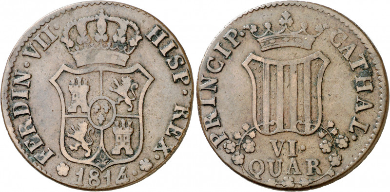 1814. Fernando VII. Catalunya (Mallorca). 6 cuartos. (AC. 20). Escasa. 13 g. MBC...