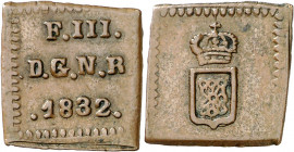 1832. Fernando VII. Pamplona. 1/2 maravedí. (AC. 30). Cospel cuadrado. Módulo delgado. Rara así. 0,83 g. EBC-.