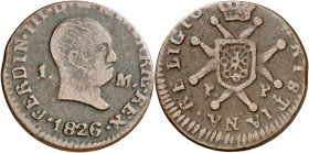 1826. Fernando VII. Pamplona. 1 maravedí. (AC. 37). 1,79 g. MBC-/MBC.