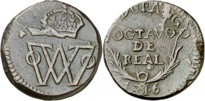 1816. Fernando VII. Durango. 1/8 de real. (AC. 75). Muy escasa así. CU. 7,49 g. ...