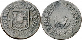 1829. Fernando VII. Manila. 1/4 de real. (AC. 94). Escasa. CU. 3,75 g. MBC.
