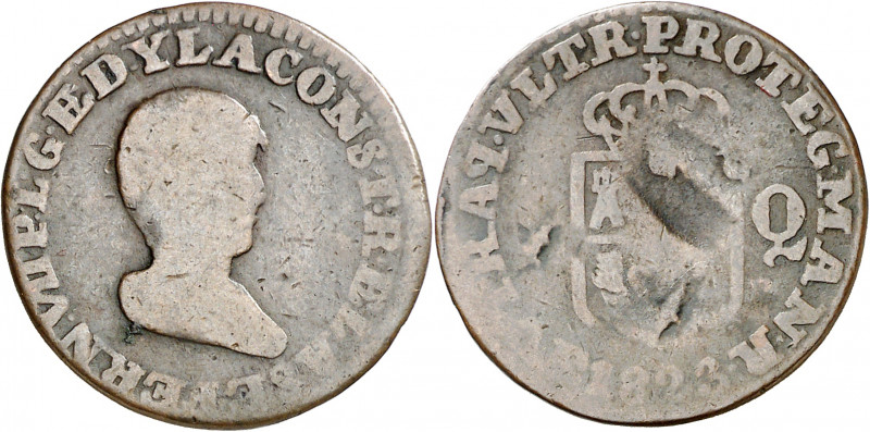 1823. Fernando VII. Manila. FR. 1/4 de real. (AC. 97). Tipo Constitucional. Vano...