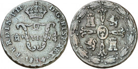 1814. Fernando VII. México. 1/4 de tlaco (1/2 real). (AC. 106). Escasa. CU. 3,55 g. MBC-.