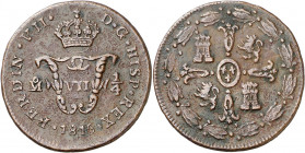 1815. Fernando VII. México. 1/4 de tlaco (1/2 real). (AC. 108). Impurezas. Escasa. CU. 3,86 g. MBC-.
