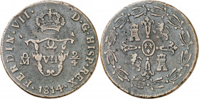 1814. Fernando VII. México. 2/4 de tlaco (1 real). (AC. 109). Impurezas. Escasa. CU. 6,82 g. MBC-.