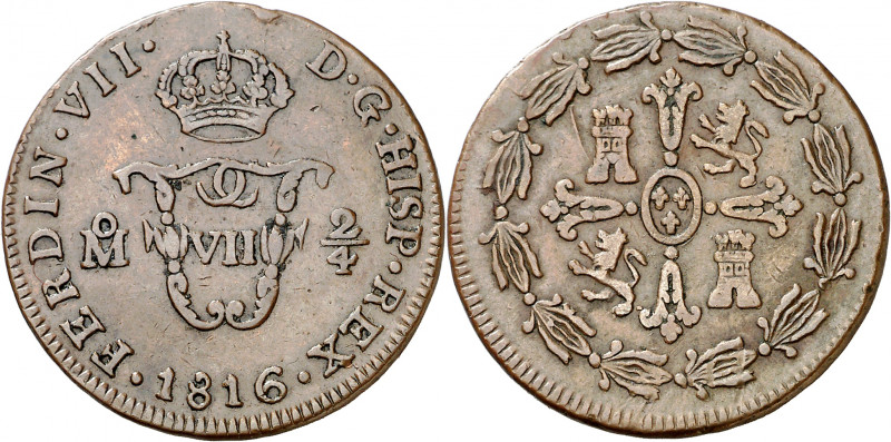 1816. Fernando VII. México. 2/4 de tlaco (1 real). (AC. 112). Golpecito. Escasa....