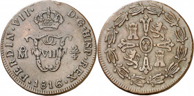 1816. Fernando VII. México. 2/4 de tlaco (1 real). (AC. 112). Golpecito. Escasa. CU. 7,10 g. MBC-.