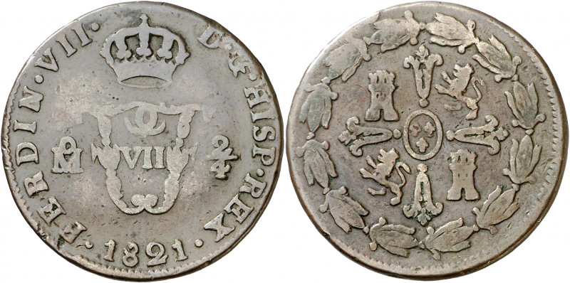 1821. Fernando VII. México. 2/4 de tlaco (1 real). (AC. 113). Escasa. CU. 6,76 g...