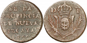 1822. Fernando VII. Nueva Vizcaya. 1/8 de real. (AC. 115). Acuñada bajo el Gobierno de Agustín I Iturbide. Rara. CU. 2,88 g. MBC-.