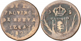 1823. Fernando VII. Nueva Vizcaya. 1/8 de real. (AC. 116). Acuñada bajo el Gobierno de Agustín I Iturbide. Rara. CU. 2,14 g. BC+.