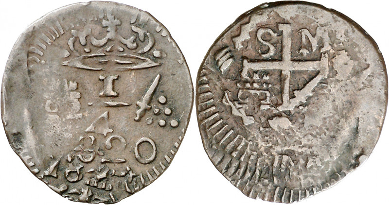 1820. Fernando VII. Santa Marta. 1/4 de real. (AC. 119) (Restrepo 104-1). Cospel...