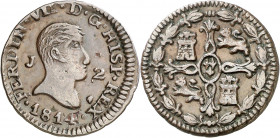 1814. Fernando VII. Jubia. 2 maravedís. (AC. 126). Escasa. 2,74 g. MBC-/MBC.