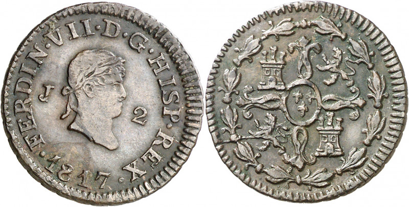 1817. Fernando VII. Jubia. 2 maravedís. (AC. 131). Primer año de busto laureado....