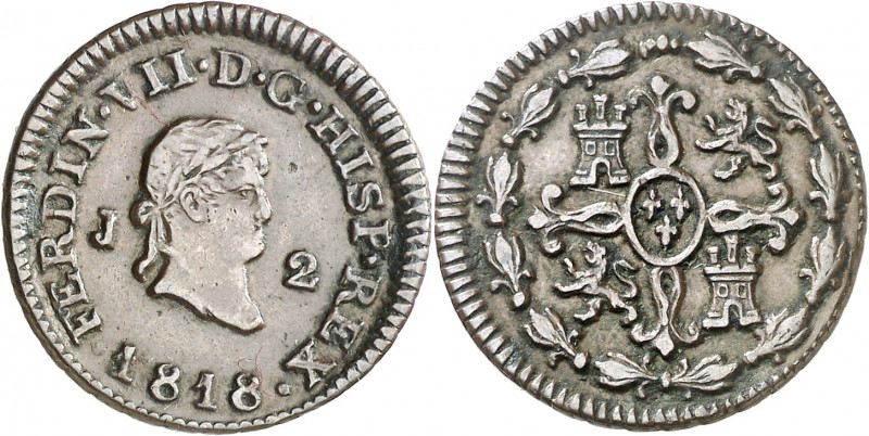 1818. Fernando VII. Jubia. 2 maravedís. (AC. 132). 2,78 g. MBC/MBC+.