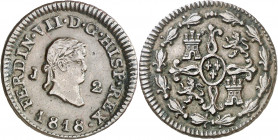 1818. Fernando VII. Jubia. 2 maravedís. (AC. 132). 2,78 g. MBC/MBC+.