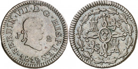 1819. Fernando VII. Jubia. 2 maravedís. (AC. 133). 2,84 g. BC+/MBC-.