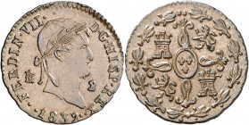 1832. Fernando VII. Segovia. 2 maravedís. (AC. 155). Atractiva. 2,14 g. EBC-/EBC.