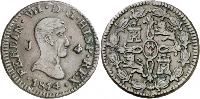 1814. Fernando VII. Jubia. 4 maravedís. (AC. 160). Escasa. 6,04 g. MBC-.