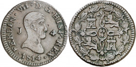 1814. Fernando VII. Jubia. 4 maravedís. (AC. 160). Escasa. 6,04 g. MBC-.